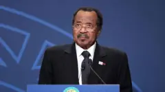 Cameroon President Paul Biya address people