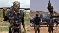 Agbebọn daṣọ boju pẹlu ibọn lọwọ rẹ, awọn ọlọpaa naa duro wamuwamu pẹlu ibọn lọwọ