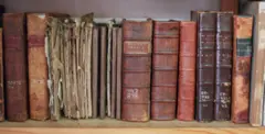 Livros velhos em prateleira