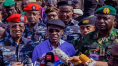 (L-R) IGP Kayode Egebetokun, Benue Govnor Hyacinth Alia and CDS General Christopher Musa