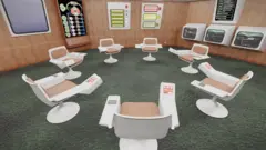 Imagen generada por computadora de la sala de operaciones del Proyecto CyberSynImagen generada por computadora de la sala de operaciones del Proyecto CyberSyn