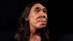 Modelo 3D de rosto de mulher neandertal 