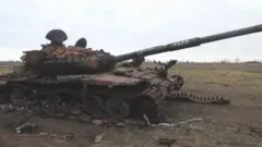 A Russian tank destroyed outside Kherson, February 2023