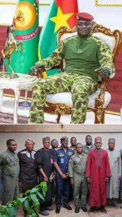A collage of Ibrahim Traore and Nigerian government delegate and Air Force personnel