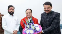 जेपी नड्डा के साथ एकनाथ शिंदे और देवेंद्र फडणवीस