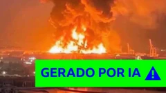 Uma imagem que parece mostrar uma grande explosão com um rótulo verde “gerado por IA”