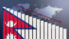 मूल्य घट्दो क्रममा रहेको देखाउने बार चार्टमा नेपालको झण्डा 