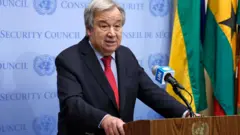 Umunyamabanga mukuru wa ONU António Guterres afotowe muri ONU mu 2022