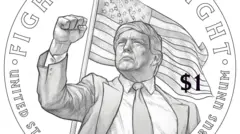 مسودة تصميم لعملة معدنية تذكارية لفئة دولار واحد تُظهر صورة الرئيس دونالد ترامب