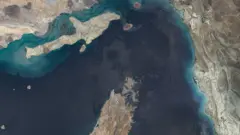 صورة تبدو من قمر صناعي تظهر خارطة مضيق هرمز.