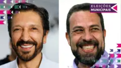 Montagem com as fotosaplicativo para fazer aposta na loteriaNunes e Boulos.