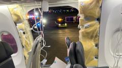 Máscarasbet 365 no iphoneoxigênio no teto do avião da Alaska Airlines, próximo à porta que falta