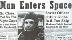 Gagarin on the first page of The Huntsville Times