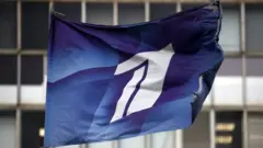The flag of Channel One at the Ostankino TV Center