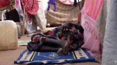 نازح سوداني فرّ من الفاشر بعد سقوط المدينة في أيدي قوات الدعم السريع، يستريح على حصيرة في مخيم أم ينقور، الواقع على الحافة الجنوبية الغربية لطويلة، في منطقة دارفور غرب السودان التي مزقتها الحرب في 3 نوفمبر/تشرين الثاني 2025. 