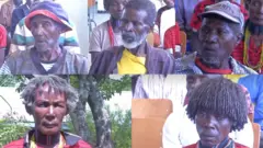 የኦንጎታን ቋንቋ የሚናግሩት አምስቱ ሰዎች: ጉያኦ ቆራዮ፣ ጌዳ ቃውላና ኢዳ ቆራዮ [ከላይ - ከግራ ወደቀኝ] ጎምቦ ቃውላና ጎምቦ ቃሮ [ከታች ከግራ ወደቀኝ]