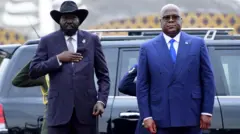 Perezida Tshisekedi (iburyo) ejo yakiriye Salva kiir wa Sudani y’Epfo ubu arongoye Umuryango wa Afrika y’Ubuseruko mu twigoro two gushaka amahoro