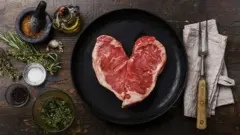 Два куска сырого мяса, сложенные сердечком