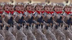 војна парада у кини, жене војници марширају на војној паради у кини