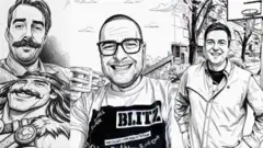 Црно-бела фотографија Николе Шкорића (лево), Дејана Ћирјаковића (у средини) и Димитрија Бањца (десно)