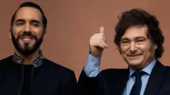 Os presidentes Javier Milei, da Argentina, e Nayib Bukele, de El Salvador