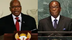Foto Robert Mugabe bụbu onyeisiala mba Zimbabwe na Jacob Zuma bụbu onyeisiala mba Saụt Afrịka.