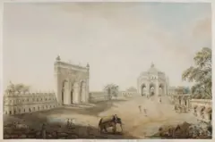 ভারতীয় শিল্পী সীতা রামের জলরঙে আঁকা বড়া ইমামবাড়ার চিত্র যা ভারতের লক্ষ্ণৌয়ে অবস্থিত