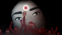 성폭력 피해를 당한 여성과, 동영상으로 피해 장면을 보는 사람들