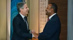 የአሜሪካ የውጭ ጉዳይ ኃላፊ አንቶኒ ብሊንከን እና ጠቅላይ ሚኒስትር ዐቢይ አሕመድ 