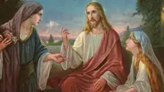 Ilustrasi Yesus bersama Marta dan Maria