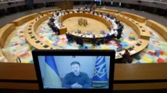 Владимир Зеленский по видеосвязи обращается к лидерам ЕС во время встречи 19 марта