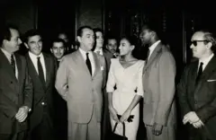 Marcel Camus, o presidente Juscelino Kubitschek, Marpessa Dawn, Breno Mello e Vinicius de Morais no Palácio das Laranjeiras, em 1959