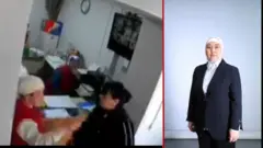 Оштогу окуянын чоо-жайы тартылган видеодон алынган кадр жана ур-токмокко кабылганын айткан мугалим.