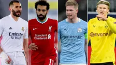 Karim Benzema, Mohamed Salah, Kevin de Bruyne and Erling Haaland