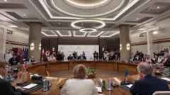 وزراء خارجية الأردن والمملكة العربية السعودية والعراق ولبنان ومصر والإمارات العربية المتحدة والبحرين وقطر والأمين العام للجامعة العربية أحمد أبو الغيط يحضرون اجتماعا لبحث التطورات في سوريا بعد أن أطاح مقاتلو المعارضة السورية المسلحة  بالرئيس السوري بشار الأسد.