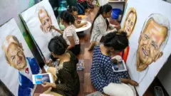 विभिन्न देशका नेताको चित्र बनाइँदै 