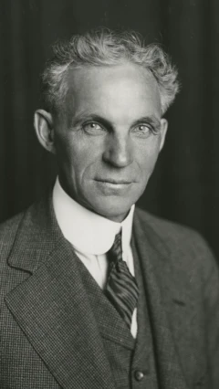 A imagem em preto e branco mostra um homem usando terno, colete, gravata e camisa de colarinho alto posando para um retrato formal. Ele tem cabelos claros e ondulados, penteados para trás, e olha diretamente para a câmera com expressão séria. O fundo escuro e desfocado destaca o rosto e a roupa do retratado.