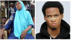 Fọto yii ṣafihan iya to bi Oloogbe Abdulsamad Adetola Raji (Sanku Comedy),lapa osi. Ibanujẹ han loju iya naa, o lo ibori alawọ aro ati aṣọ kaba alawọ aro, iya naa jokoo lori aga, awọn abanikẹdun si wa lẹyin rẹ. Lapa ọtun ni aworan Oloogbe Sanku, irun ori rẹ pọ, o lẹ nnkan mọ imu rẹ, o si wọ aṣọ dudu. 