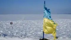 Український прапор в засніженому полі