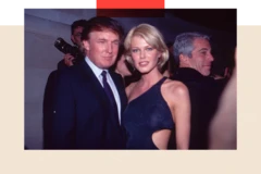 El empresario y expresidente estadounidense Donald Trump, la modelo belga Ingrid Seynhaeve y el empresario estadounidense Jeffrey Epstein
