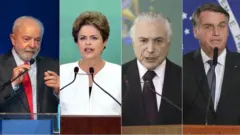 Montagem com imagens de Lula, Dilma, Temer e Bolsonaro