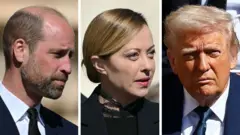 Composite image of Prince William, Italian Prime Minister Giorgia Meloni and US President Donald Trump at Pope Francis' funeral