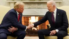 Donald Trump dey for di White House for im meeting wit President Biden