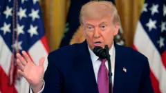 Donald Trump gesticulando enquanto discursa