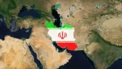 Mapa de Medio Oriente que destaca a Irán delineado con su bandera.