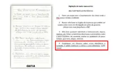 Reprodução de uma página do caderno e transcrição do conteúdo feita pela PGR; o título é REU DIRETRIZES ESTRATÉGICAS