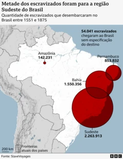 MAPA - Quantidade de escravos que desembarcaram no Brasil (1551-1875)
