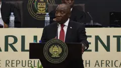 South African President Cyril Ramaphosa addressing parliament