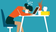 Infographics of woman with facemask looking at her tablet