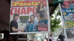 Uma manchete de jornal informa sobre a entrevista de "El Chapo", Sean Penn e Kate del Castillo.